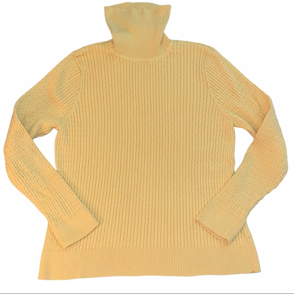 Mustard Yellow Cable Knit Rib Turtleneck Sweater